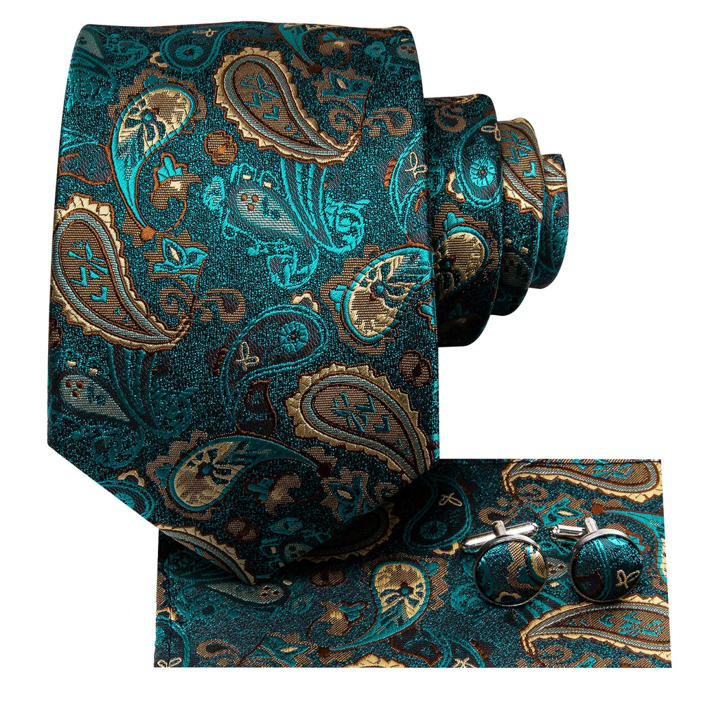Hi-tie Luxury Box Classic Paisley Teal Green Necktie Gentle Men's Tie Qme