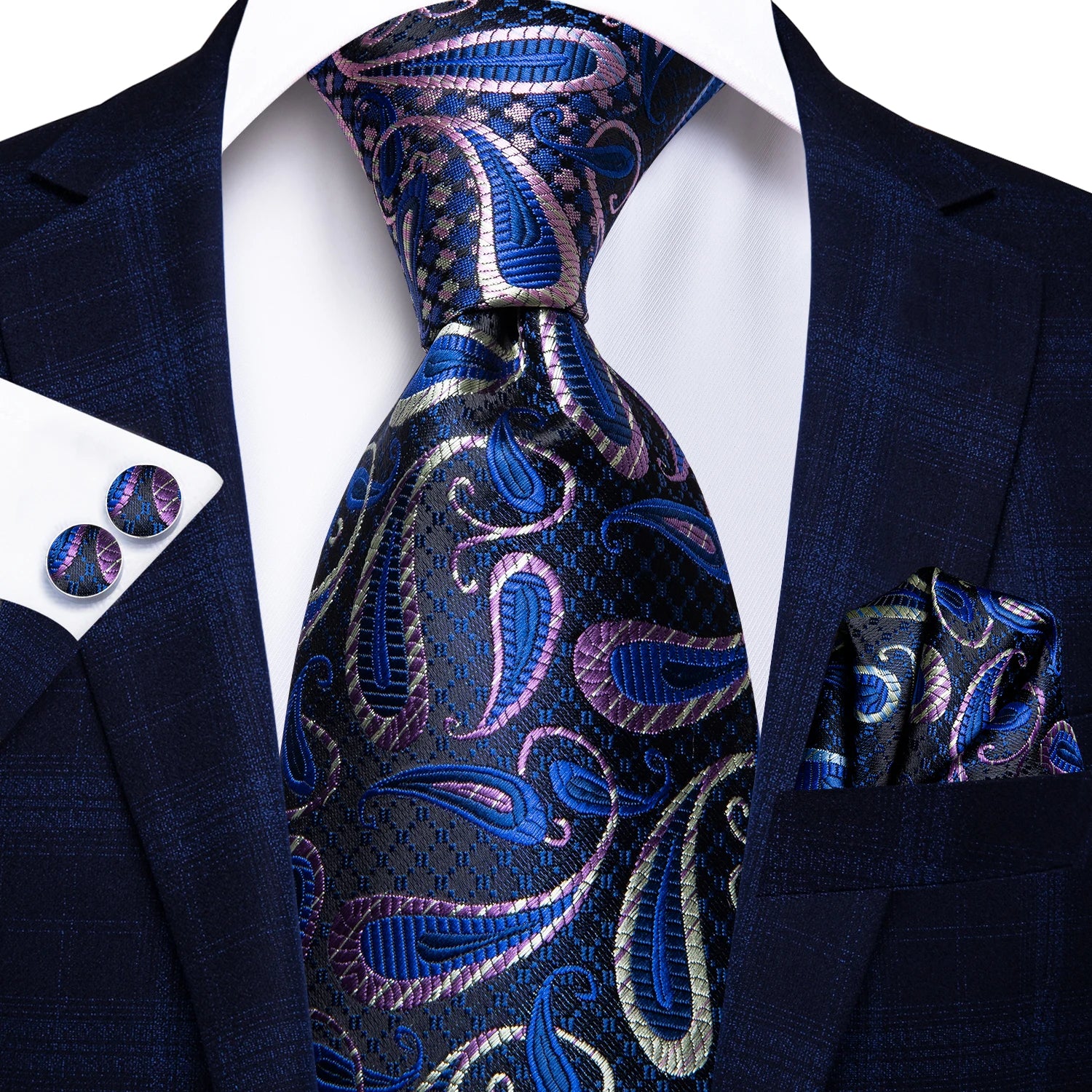 Luxury Mens Ties Floral Black Gold Paisley Red Blue Necktie Pocket