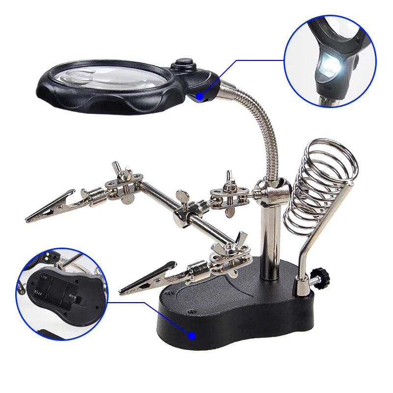 Soldering Iron Station Stand Welding Magnifying Glass Clip Clamp Qme