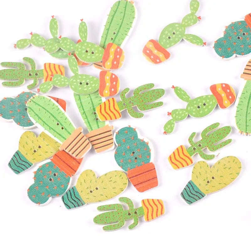 20Pcs Mixed Cartoon Cactus Wooden Buttons For Sewing Clothing DIY Crafts Scrapbooking Decorative Handmade Accessories m2207 Qme