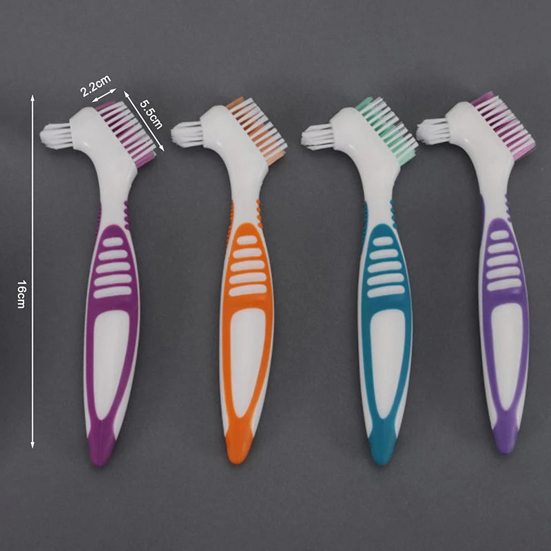 Denture Cleaning Brush Bristles Ergonomic Rubber Handle Multi-layered Qme