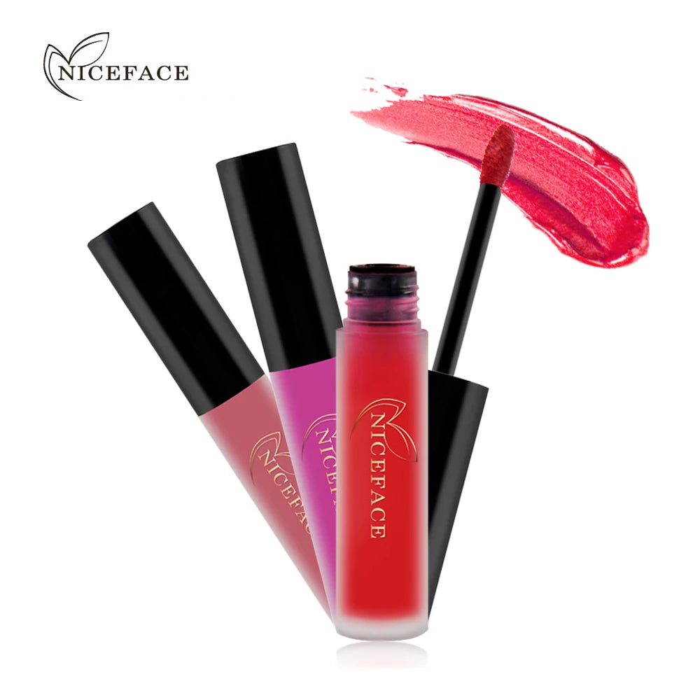 NICEFACE Lip Gloss Waterproof Velvet Nude Matte Liquid Lipstick Purple Black Red Lip Tint Pigment Long Lasting For Lip Makeup Qme