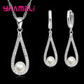 Pure 925 Sterling Silver Color CZ Crystal Water Drop Pearl Necklaces Pendant Chain Earrings Woman Fine Wedding Jewelry Set Gift Qme Default Title
