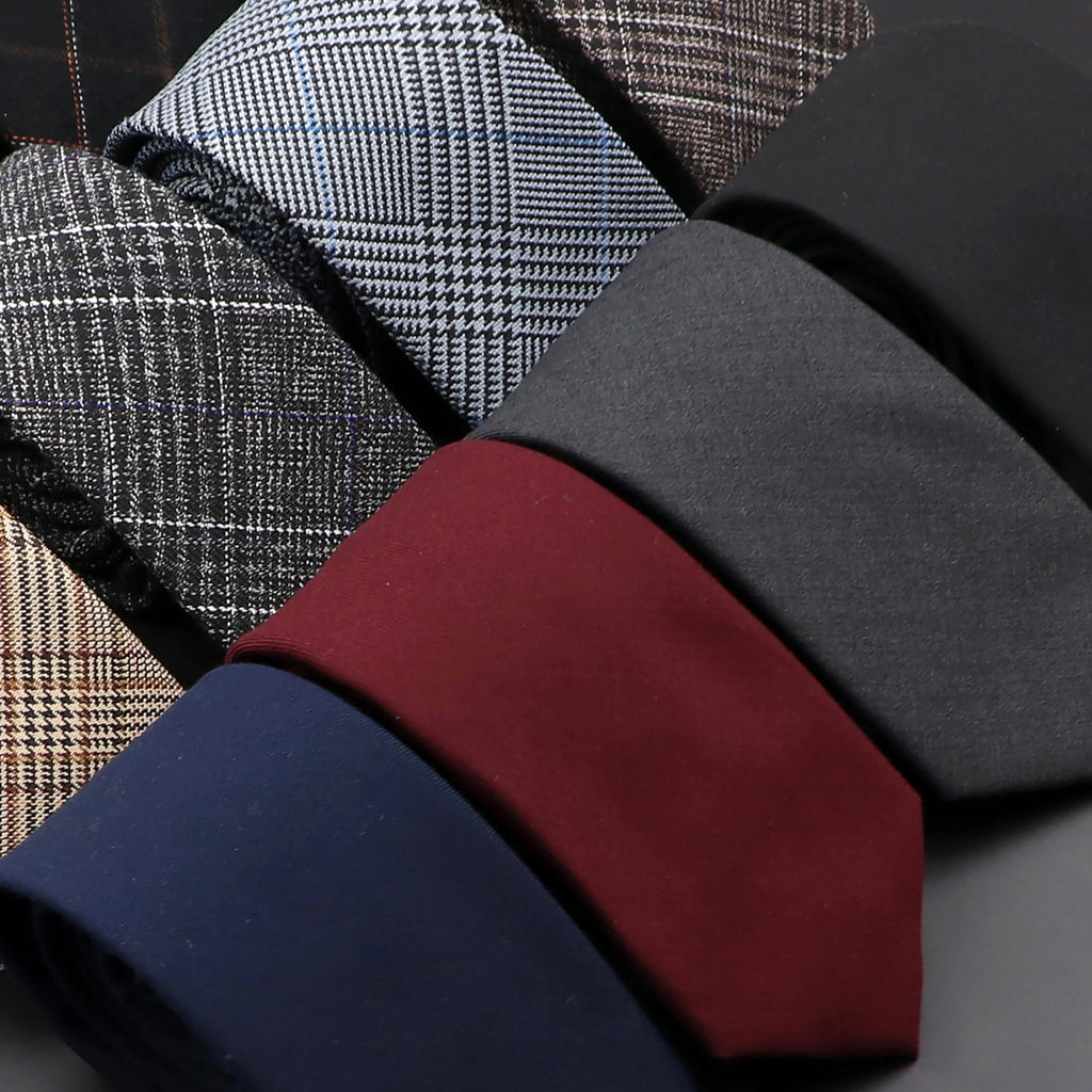Mens Ties Classic Cotton Handmade Skinny Grey Plaid Neckties Striped Qme