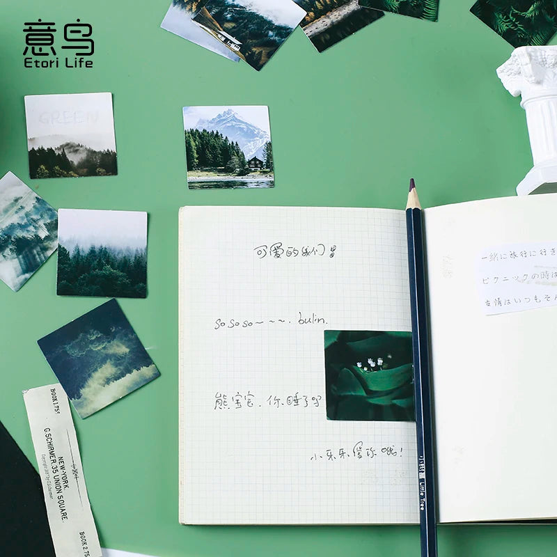 46Pcs/Box Green Forest Series Stickers Aesthetic Stickers Diary Planner Decorative Mobile Stickers Scrapbooking Craft Sticker Qme
