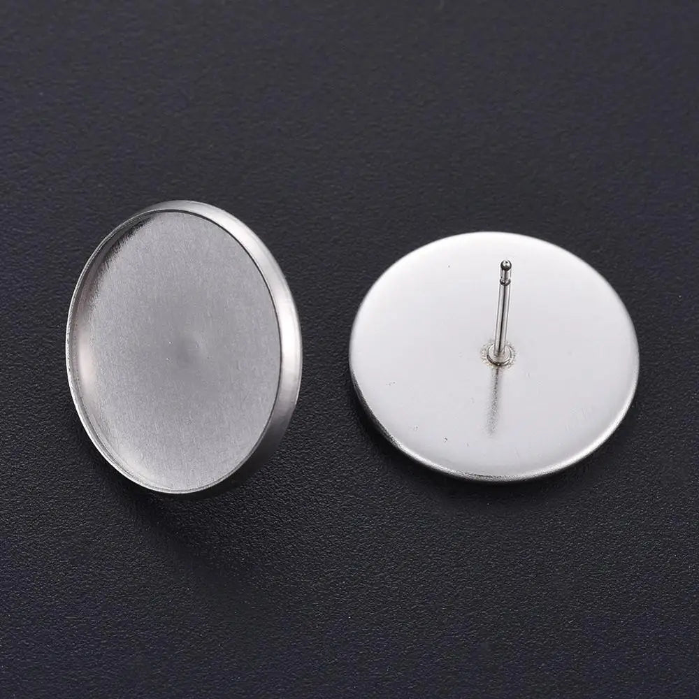 PandaHall 20-50Pcs Stainless Steel Surgical Blank Stud Earring Cabochon Settings Post Cup Bezel Setting for Jewelry Making Qme