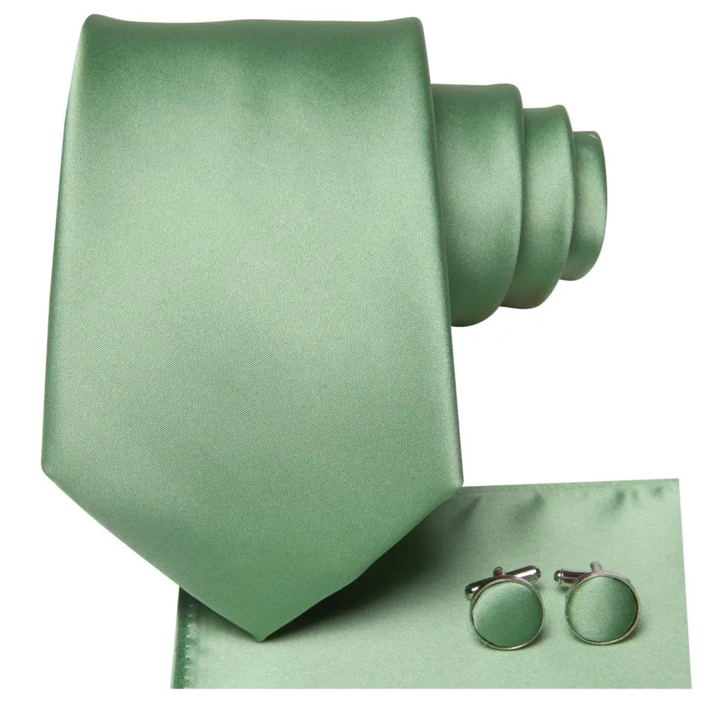 Sage Green Solid Wedding Tie Men Handky Cufflink Mens Necktie Fashion Qme