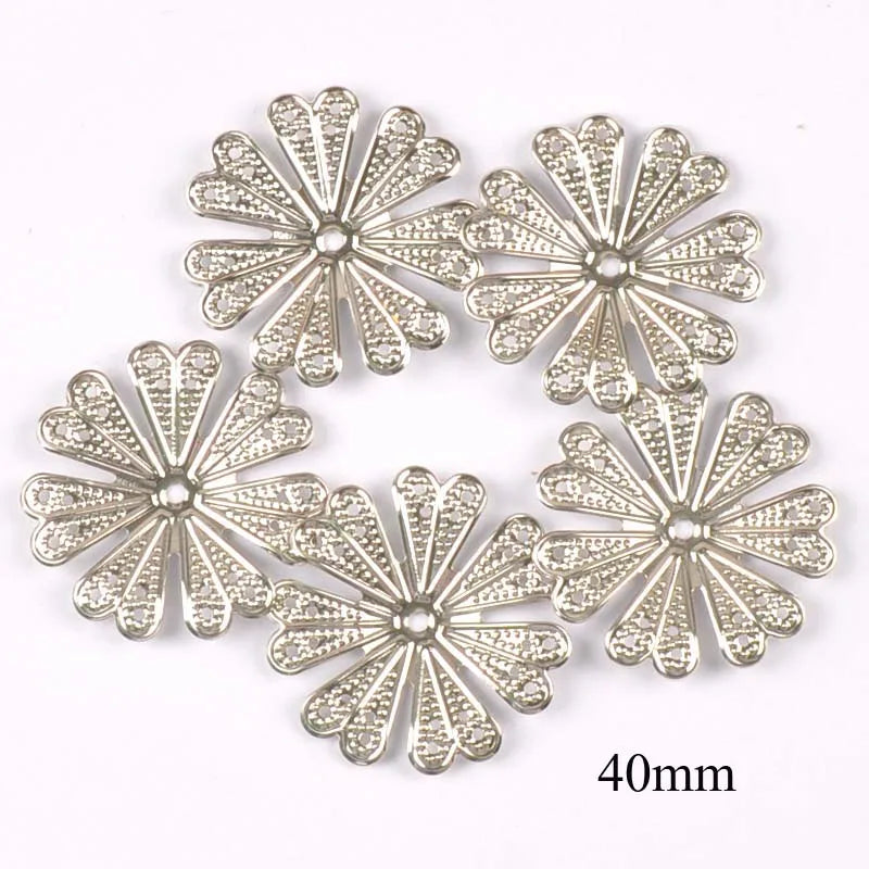 20pcs 40mm silver/gold/bronze Metal Crafts Wraps Filigree Flowers Connectors For Scrapbook DIY Home Decor Handicraft yk0762-2 Qme 2 silver