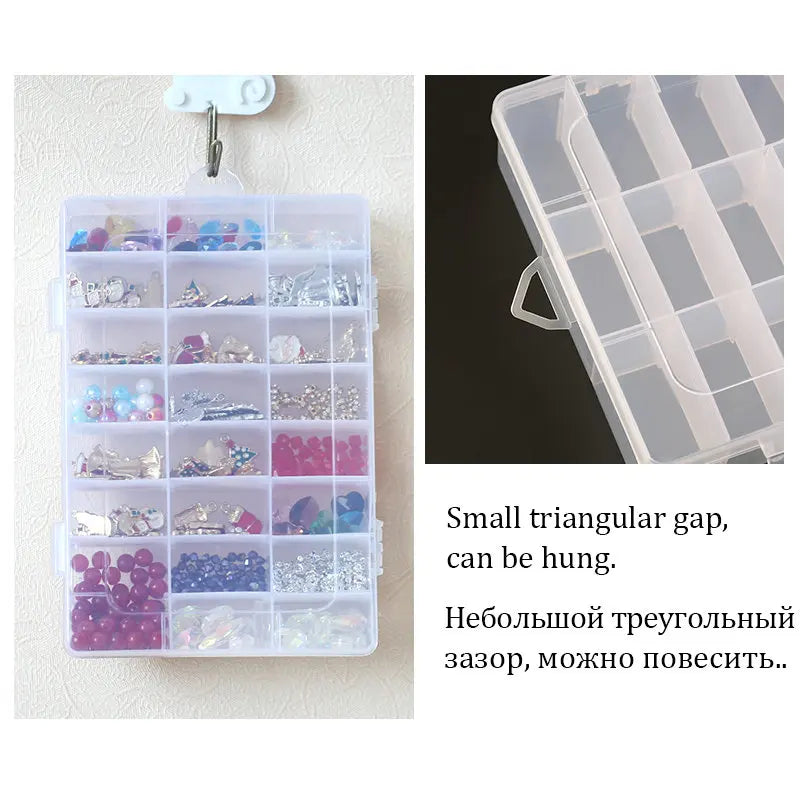 19.5x13x3.5CM Rectangle Adjustable Jewelry Container Box Case Compartment Plastic Storage Box for Beads Earrings 24 Slots 1PCS Qme