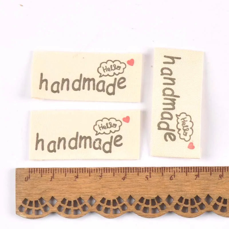 50pcs Mixed Beige Handmade Printed Cotton Woven Labels For Clothing Care Label Washable Garment Tags Sewing Accessories c2395 Qme 3