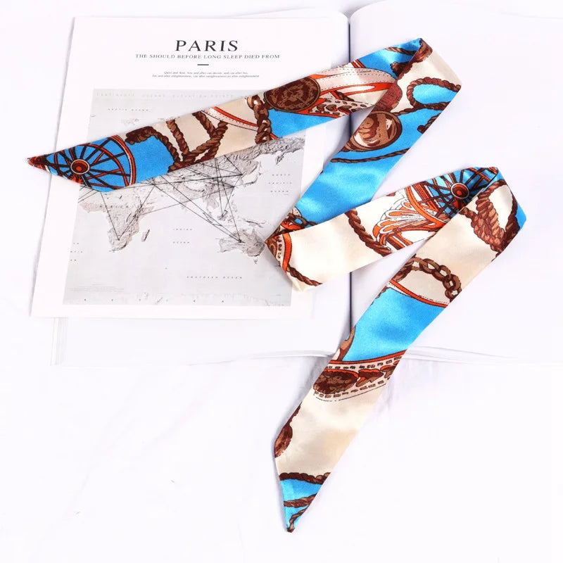 Print Flower Small Scarf Women Handle Bag Ribbons Fashion Head Long