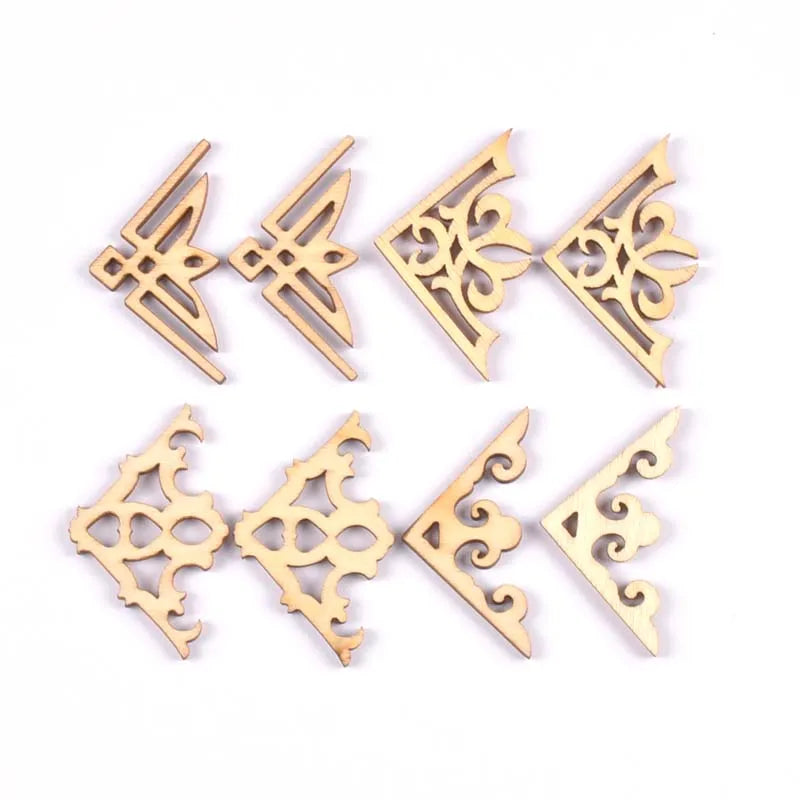 20pcs Wooden Ornament Book Corner Protector DIY Crafts Home Decoration Box Book Scrapbook Album Corner Wood Slices 27x27mm m1903 Qme m1903-mix