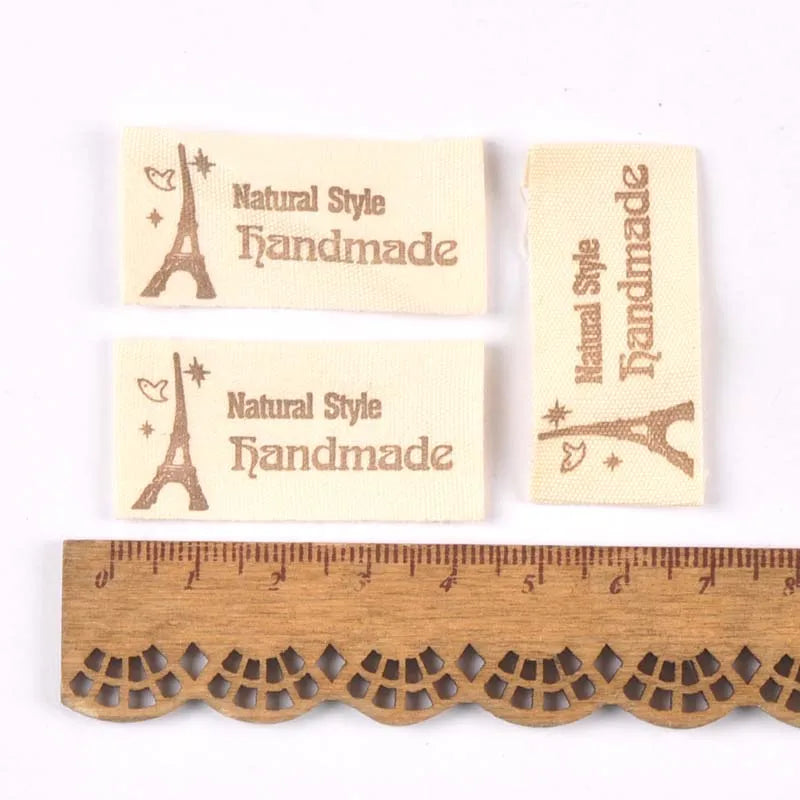 50pcs Mixed Beige Handmade Printed Cotton Woven Labels For Clothing Care Label Washable Garment Tags Sewing Accessories c2395 Qme 7