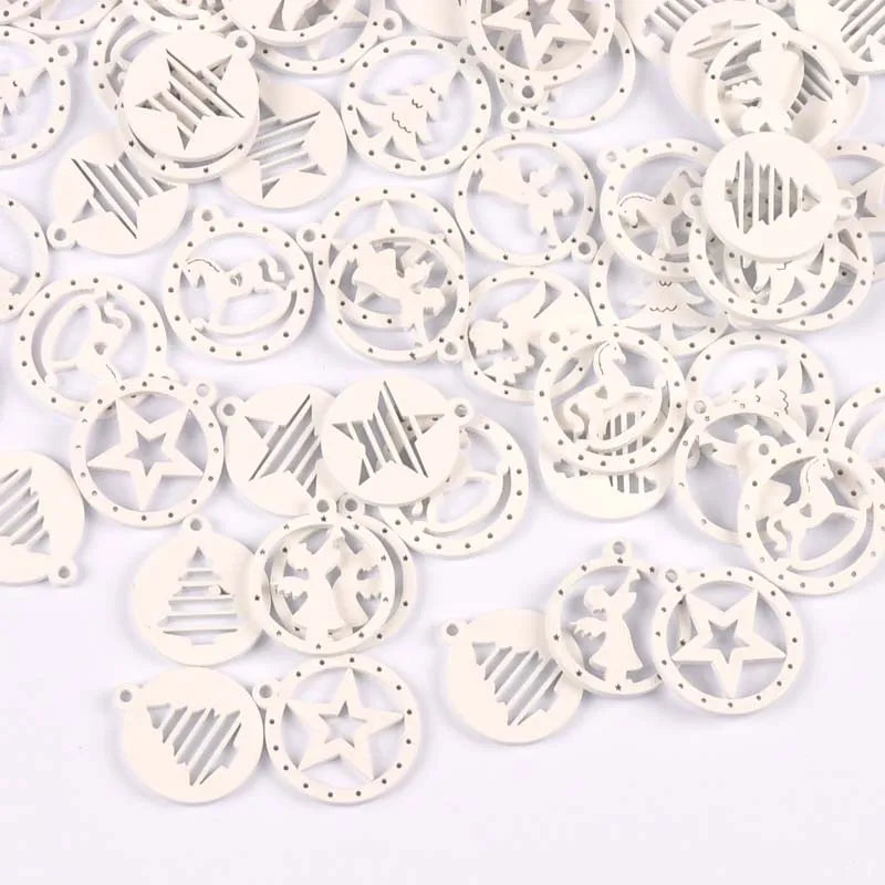 10/50pcs Wood Crafts white angels/stars/wood horse DIY Scrapbooking For Wooden Ornament Home Christmas Decorations m2265 Qme