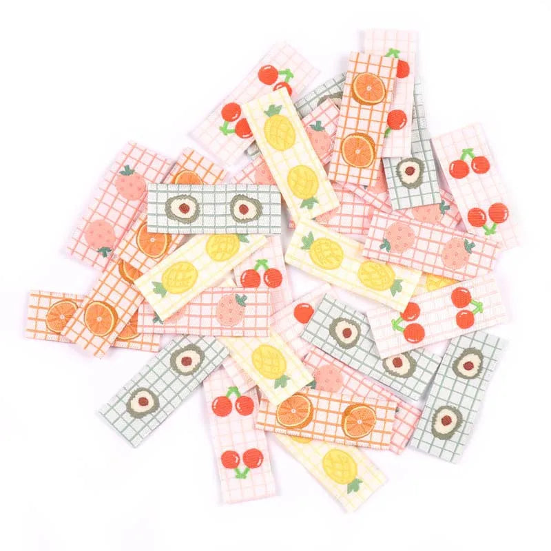 50Pcs Fruits Embroidery Cherry/Avocado Labels For Sewing Accessories Washable Care Bags Clothes Handmade Crafts Garment Tags Qme