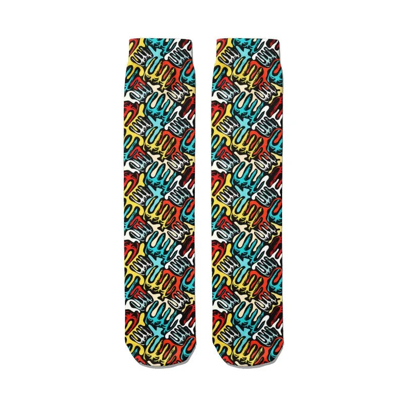 3D Cool Doodle Printing Socks Fashion Trend Hip Hop Thigh Colorful Qme style3 One Size China Mainland