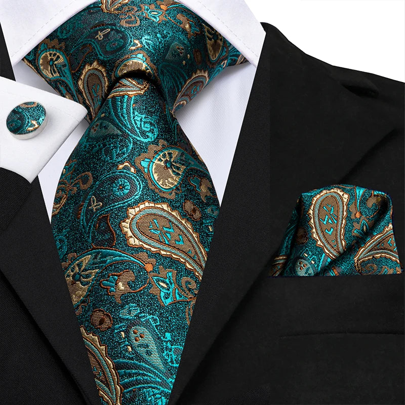 Hi-tie Luxury Box Classic Paisley Teal Green Necktie Gentle Men's Tie Qme