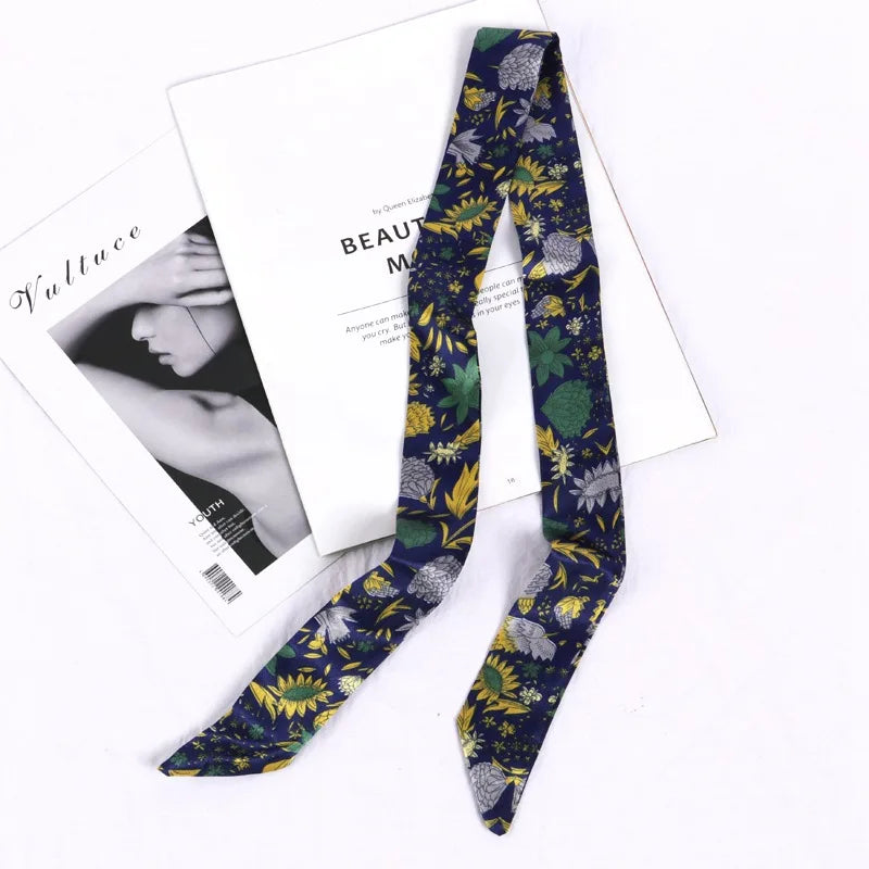 Print Flower Small Scarf Women Handle Bag Ribbons Fashion Head Long