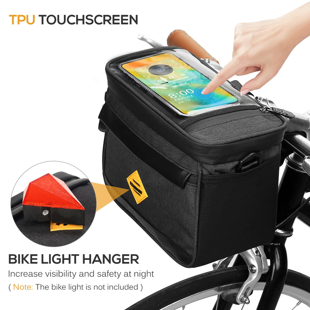 Cycle Insulated Bike Cooler Bag Water Resistant Bike Handlebar Bag Bike Basket Front Bag Pannier with Bike Phone Mount Qme