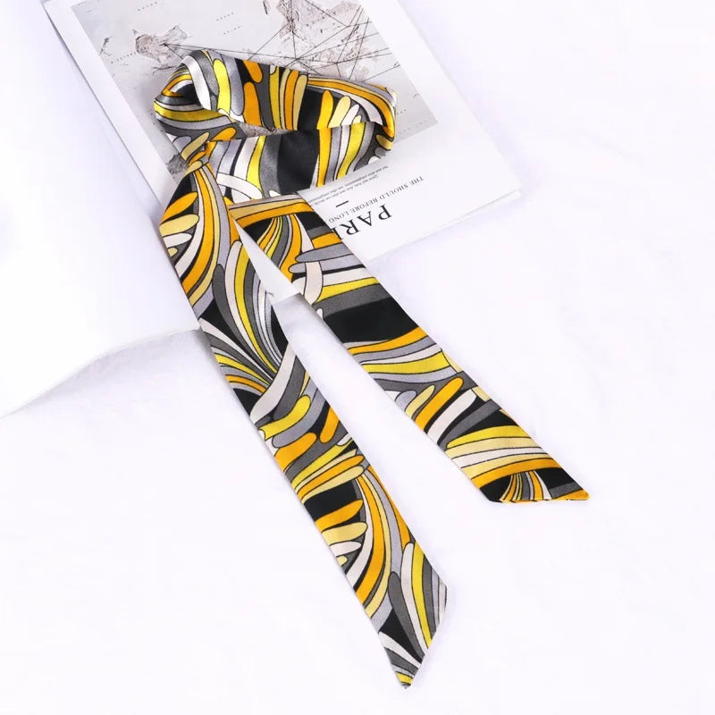 Print Flower Small Scarf Women Handle Bag Ribbons Fashion Head Long