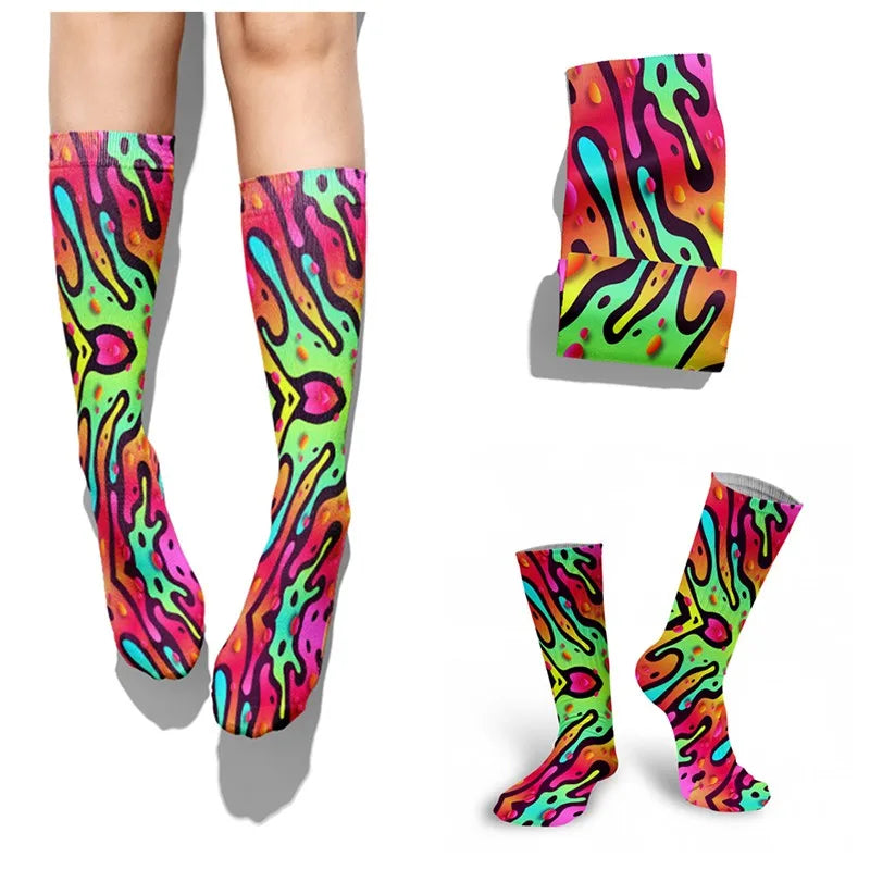 Fashion Graffiti Hip-hop Socks Novelty Print Couple Cotton Women Qme