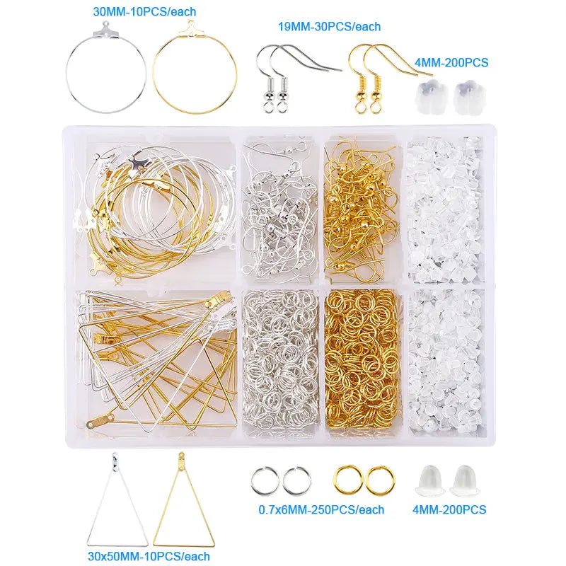 Jewelry Findings Tool Set Open Jump Ring/Lobster Clasp/Tail Chain/Clip Buckle/Drop Kit/Earring Hooks/ For DIY Jewelry Making Qme 9