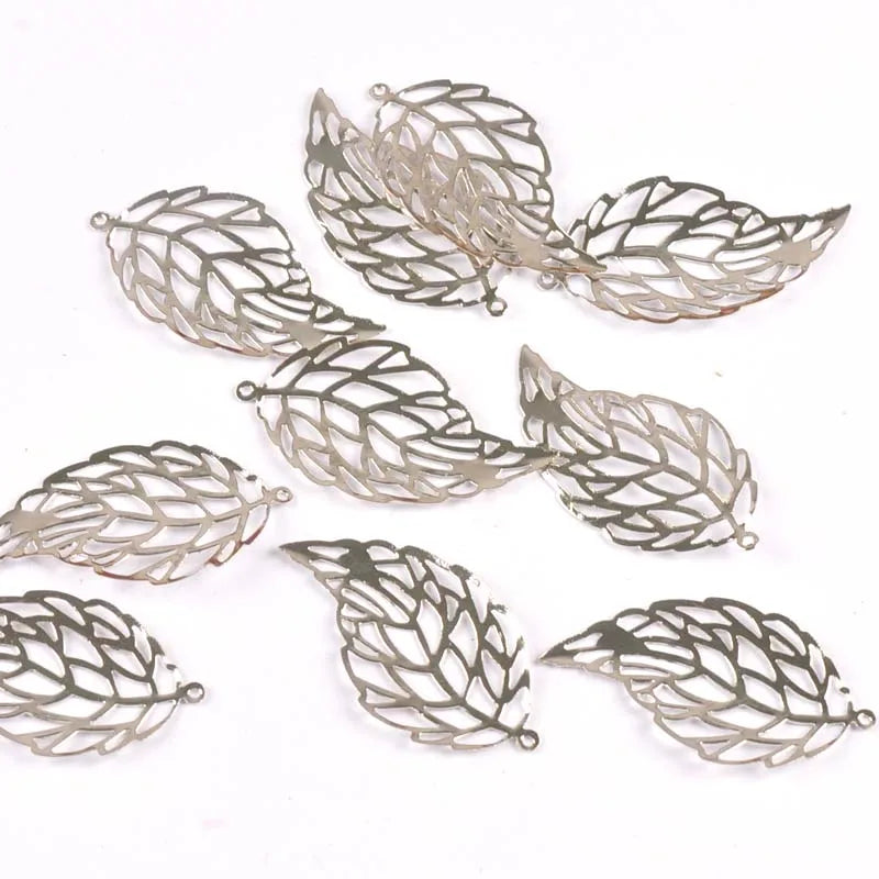 20pcs Metal Crafts Gold Silver Leaf Filigree Wraps Flower Connectors For DIY Scrapbook Home Decoration Handcraft 41x22mm yk0775 Qme
