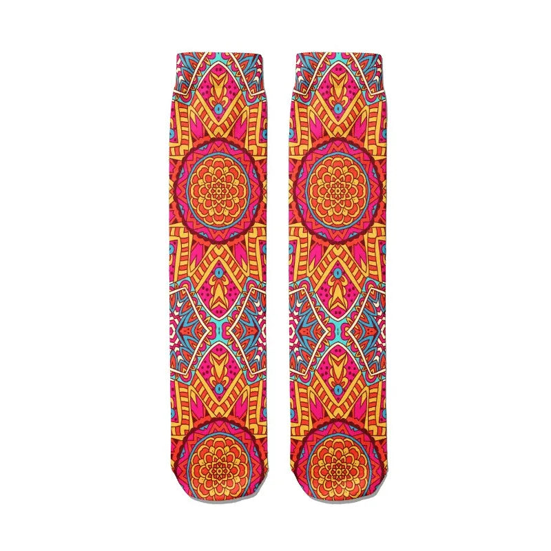 Creative Abstract 3D Mandala Socks Funny Kawaii Woman Cotton Unisex Qme style3 One Size China Mainland