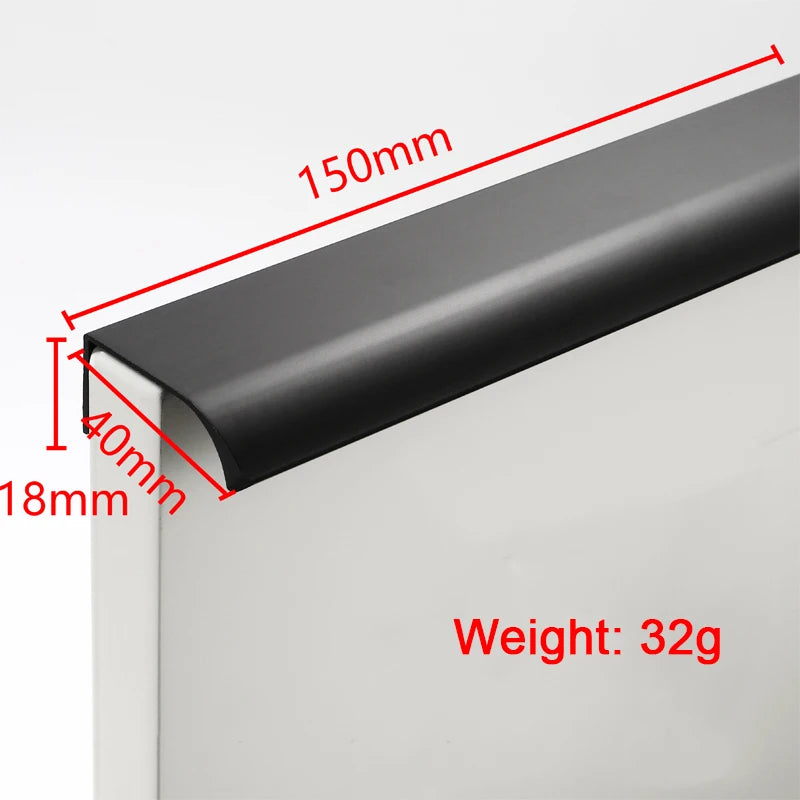 Hidden Furniture Drawer Handles Kitchen Cabinet Door Black Handle Aluminum Alloy Modern Style Finger Edge Wardrobe Pulls Qme 150mm