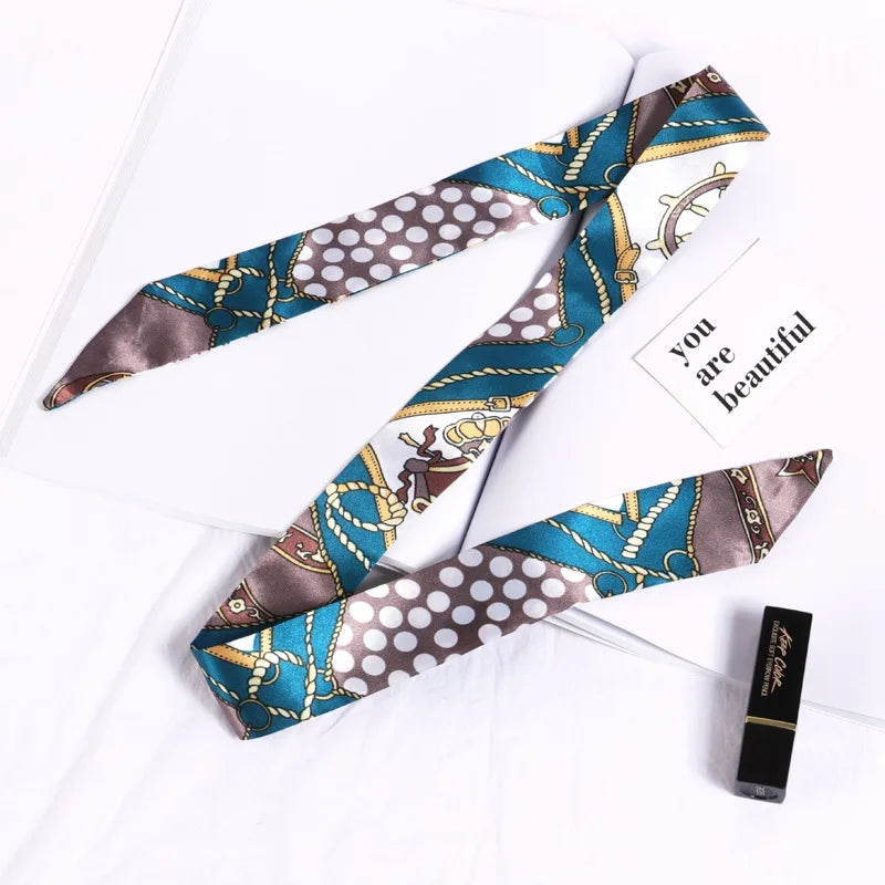 Print Flower Small Scarf Women Handle Bag Ribbons Fashion Head Long