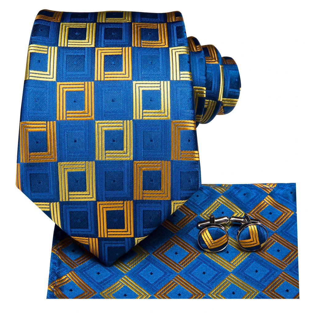 Hi-tie Yellow Blue Plaid Men's Tie Luxury Large Necktie Men Fashion Qme