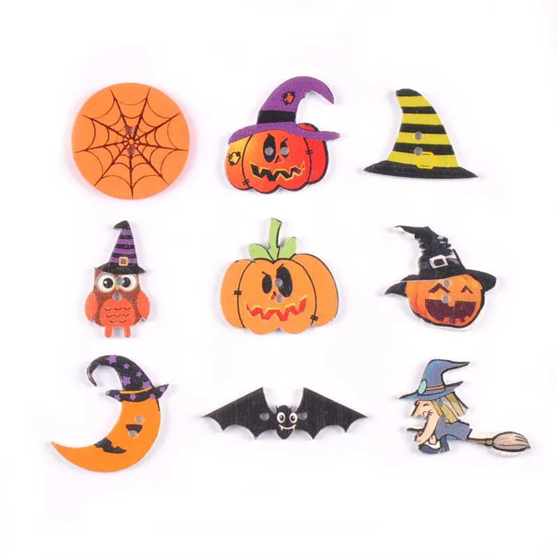 50Pcs Halloween Skull/pumpkin Flatback Wooden Buttons For DIY Scrapbooking Crafts Sewing Clothing Accessories Home Decor m2718 Qme