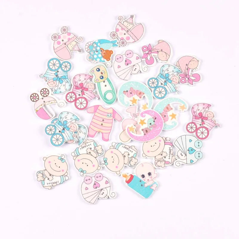 25Pcs Mixed Pink/blue Baby Painted Wood Buttons For Clothing Scrapbooking DIY Crafts Sewing Supplies Kids Garment Decor m2654 Qme mix pink and Blue