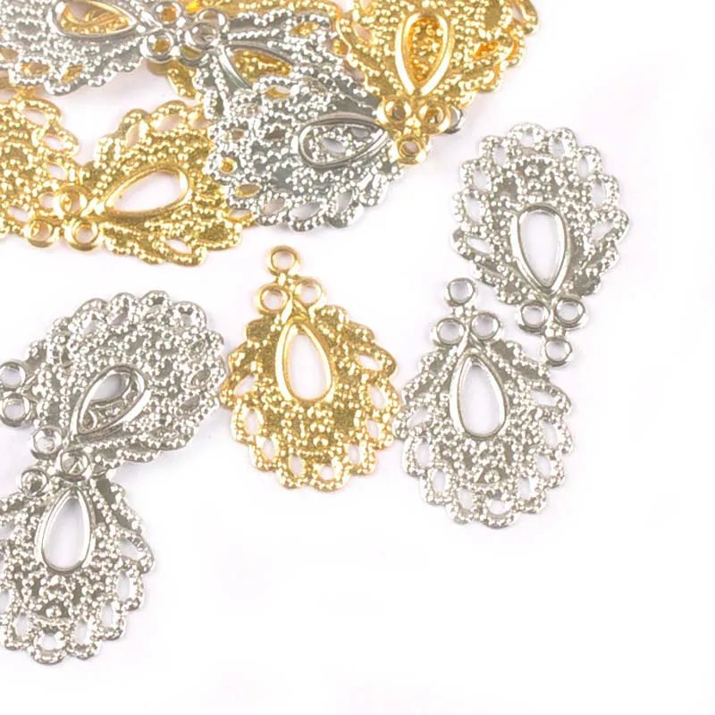 19x12.5mm 50pcs Metal Crafts Gold Silver Filigree Wraps Flower Connectors Pendants For DIY Jewelry Findings Scrapbook yk0778 Qme