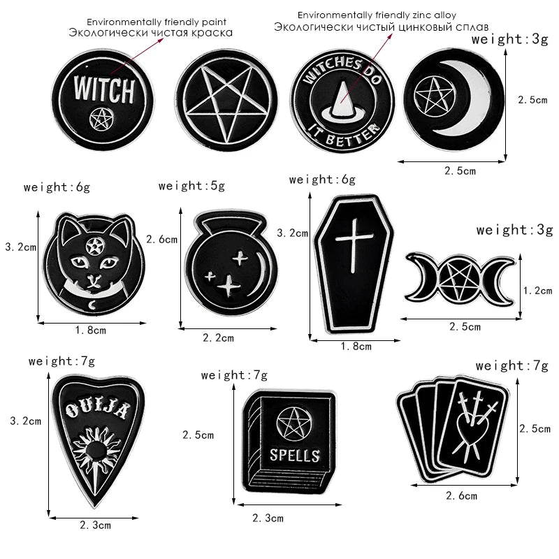 Handmade Punk Witch Ouija Moon Tarot BooK New Goth Style Lapel Enamel Pins Badge Denim Jacket Jewelry Gifts Brooch for Women Men Qme