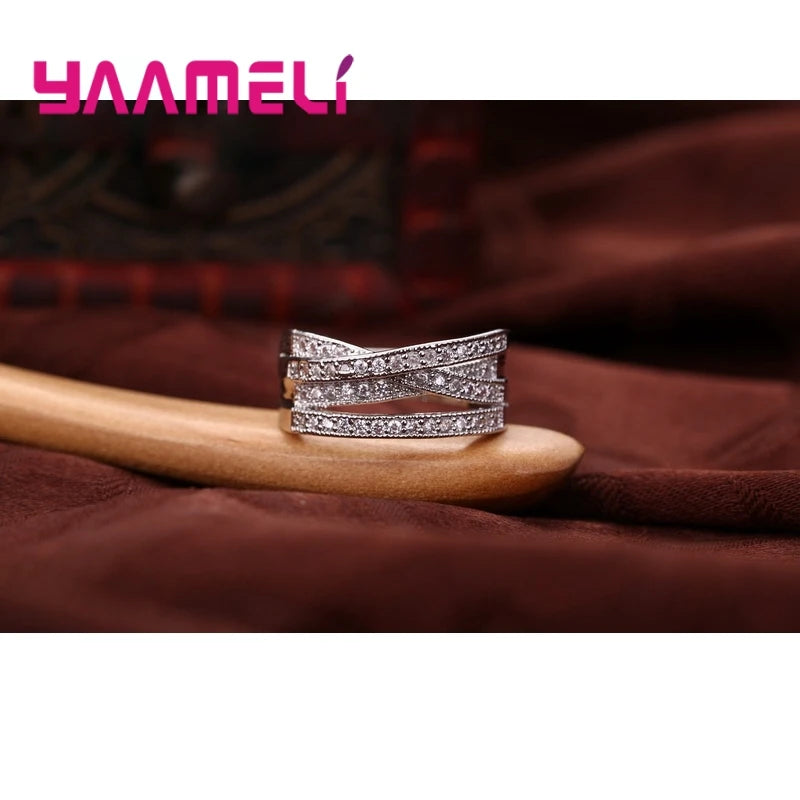 Fashion Women Men Rings 925 Sterling Silver Color Jewelry Crystal Inlay Overpass Cross Bague Bijoux Dropshipping 5-13 Qme