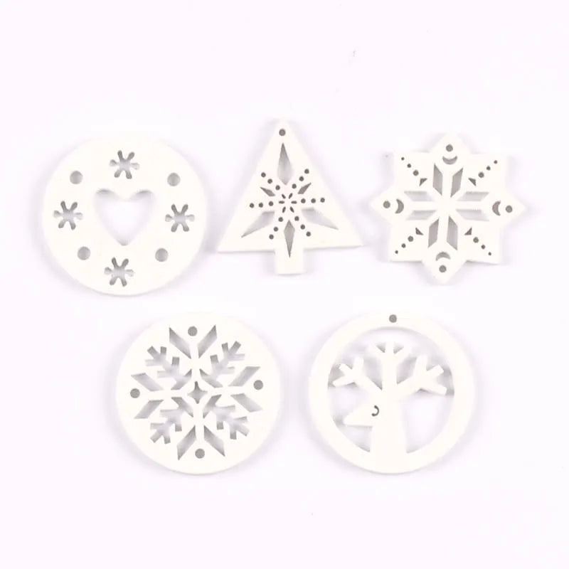 25pcs Wood Crafts white christmas trees/snowflake/deer DIY Scrapbooking For Wooden Ornament Home Decoration M2267 Qme