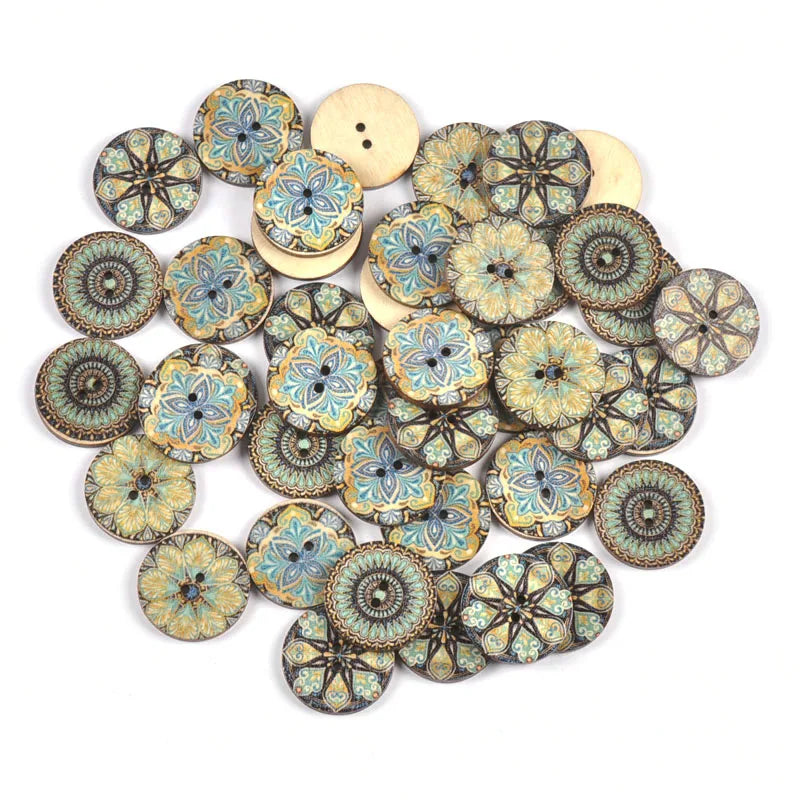 50Pcs 25mm Vintage Printed Wooden Buttons For Scrapbooking DIY Crafts Sewing Clothing Kids Garment Embellishment Supplies c2910 Qme Default Title