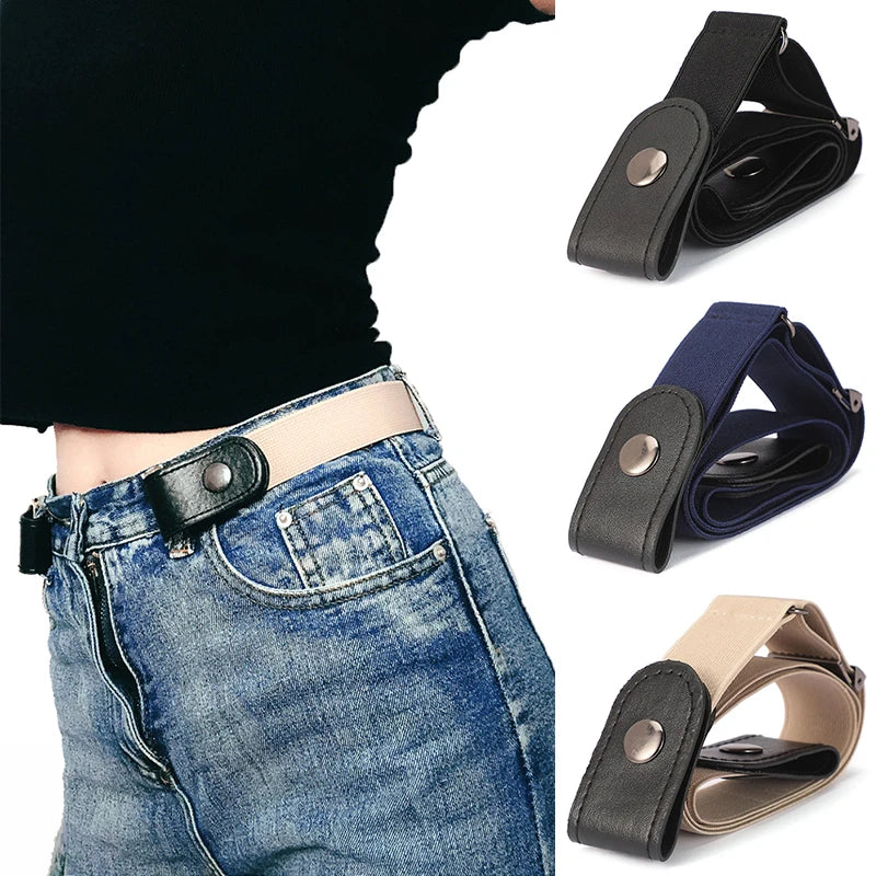 No Buckle Stretch Elastic Waist Belt Women Men Buckle-free Jean Pants Qme