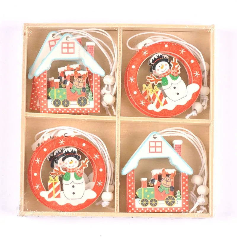 12Pcs/box New Cartoon Christmas Decorations Wooden Pendant Xmas Tree Hanging Ornaments Handmade Home Supplies Kid Gifts c2729 Qme 10