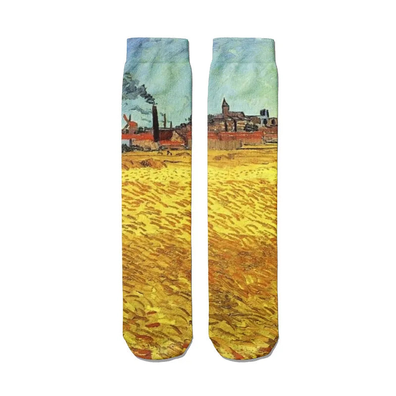 Van Gogh Mural World Famous Painting Sunflower Socks Men Novelty