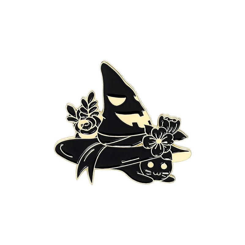 Witch Enamel Pins Collection Witch Hat and Cat Frog Pins Up Crescent Moon Black Gothic Lapel Pin Wiccan Brooches Witches Jewelry Qme style 5