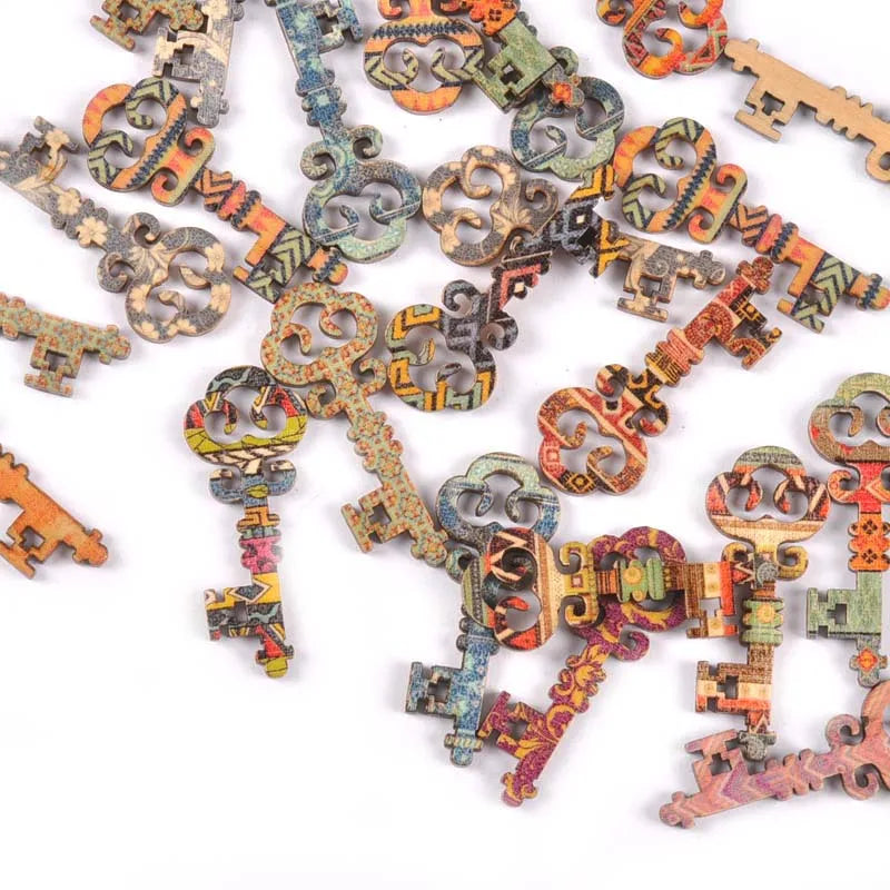 16x40mm 25pcs Mixed Painting Key Wood Slices DIY Scrapbooking Home Decor Accessories Handmade Supplies Wooden Ornaments m1971 Qme Default Title