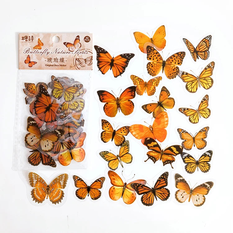 40Pcs/lot Butterfly Deco Stickers Scrapbooking Bullet Journaling Toy Retro Craft Deco Album DIY Stationery Stickers Waterproof Qme H