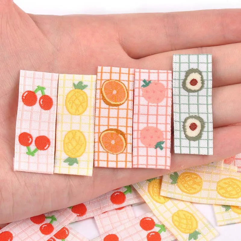50Pcs Fruits Embroidery Cherry/Avocado Labels For Sewing Accessories Washable Care Bags Clothes Handmade Crafts Garment Tags Qme