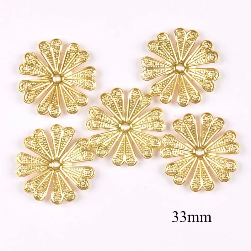 20pcs 40mm silver/gold/bronze Metal Crafts Wraps Filigree Flowers Connectors For Scrapbook DIY Home Decor Handicraft yk0762-2 Qme 2 Gold