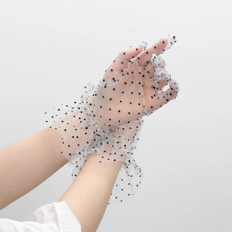 Ladies Polka Dot Gloves Romantic Lace Fashion Women Short Tulle Qme A3 One Size