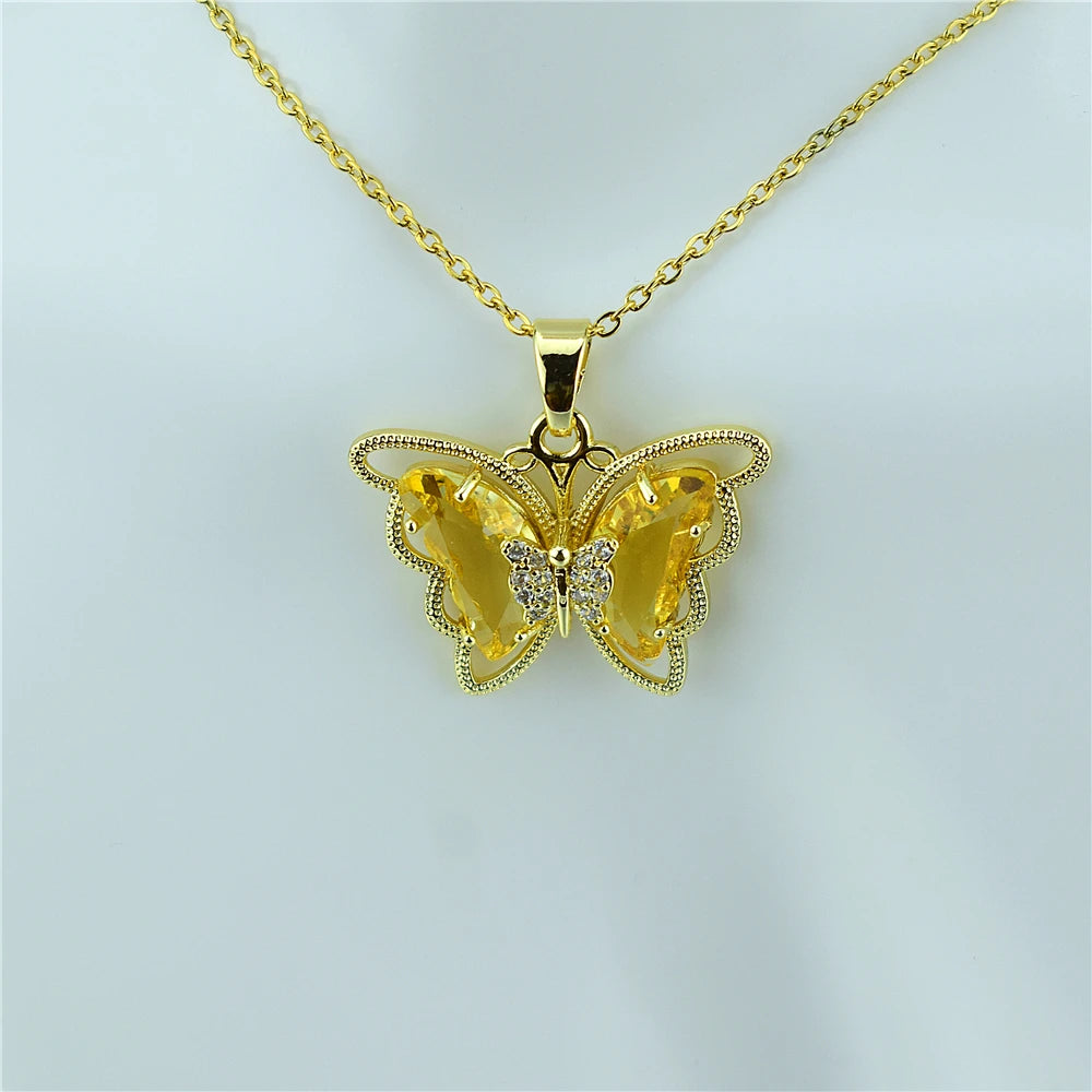 New Fashion Sweet Women Girl Heart Crystal Butterfly Pendant Necklace Jewelry Elegant Charm Jewelry Gifts Accessories Wholesale Qme 14