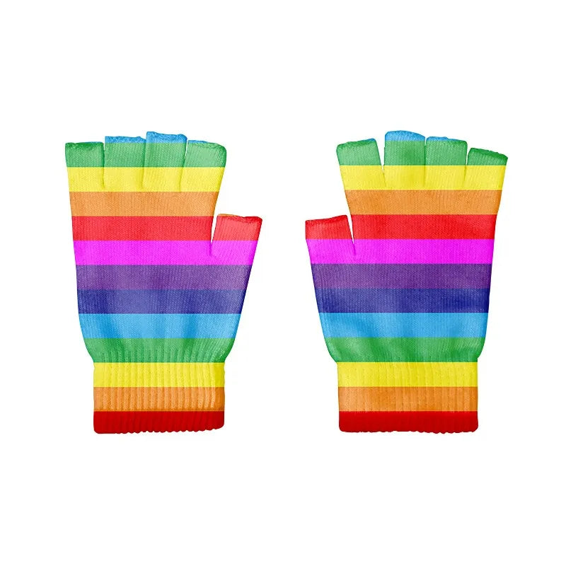 Short Stripes Cyclist Gloves Women Men Knitted Breathable Outdoor Qme