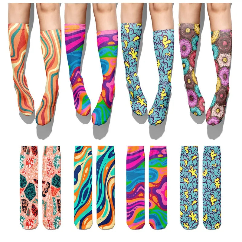 Women Happy Funny Socks 3D Print Abstract Art Cute Graffiti Candy Qme
